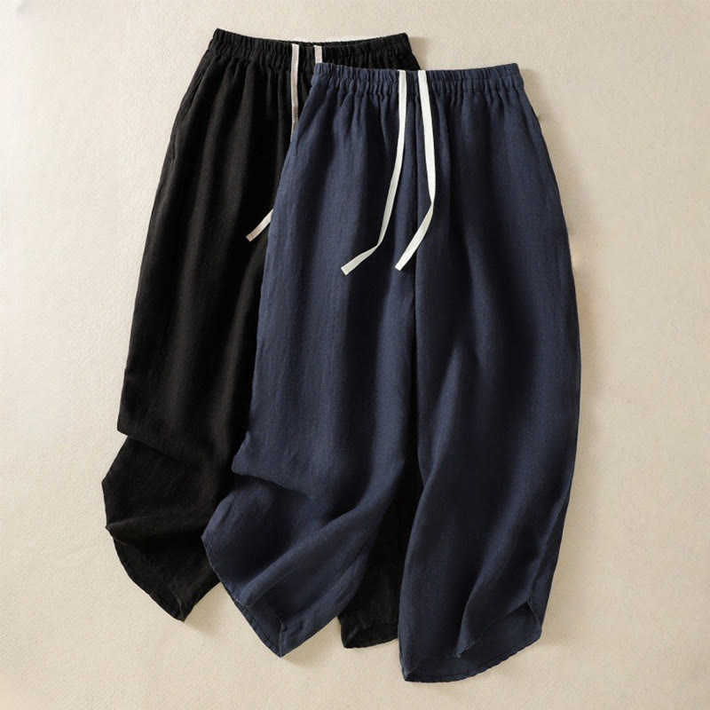 Pantaloni da donna in cotone con coulisse, modello Buddha Stones, casual, tinta unita, lunghezza 7-8, con tasche