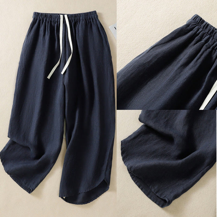 Pantaloni da donna in cotone con coulisse, modello Buddha Stones, casual, tinta unita, lunghezza 7-8, con tasche