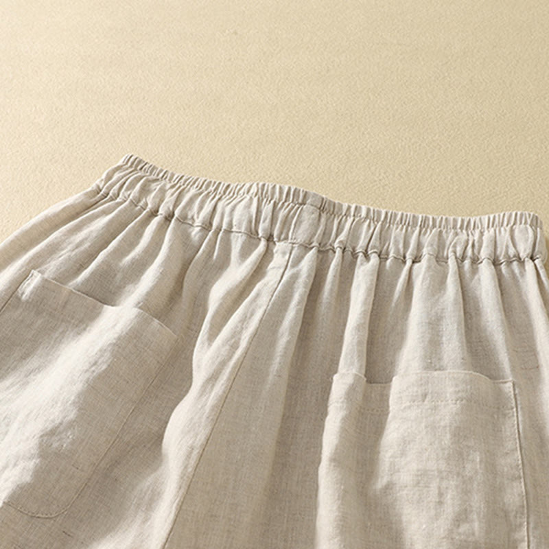 Pantaloni da donna in cotone e lino, con tasche, lunghezza 7-8, modello Buddha Stones, casual, retrò, con coulisse e ricamo - image 4