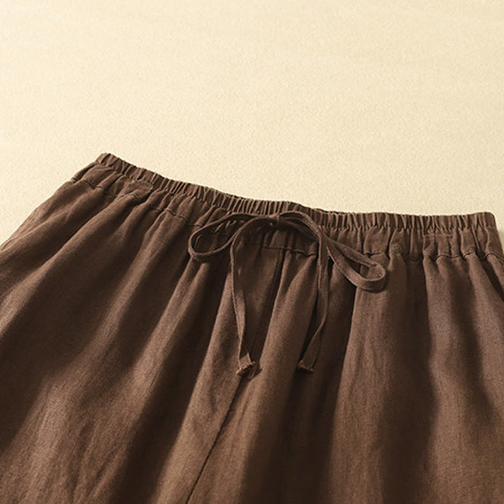 Pantaloni da donna in cotone e lino, con tasche, lunghezza 7-8, modello Buddha Stones, casual, retrò, con coulisse e ricamo