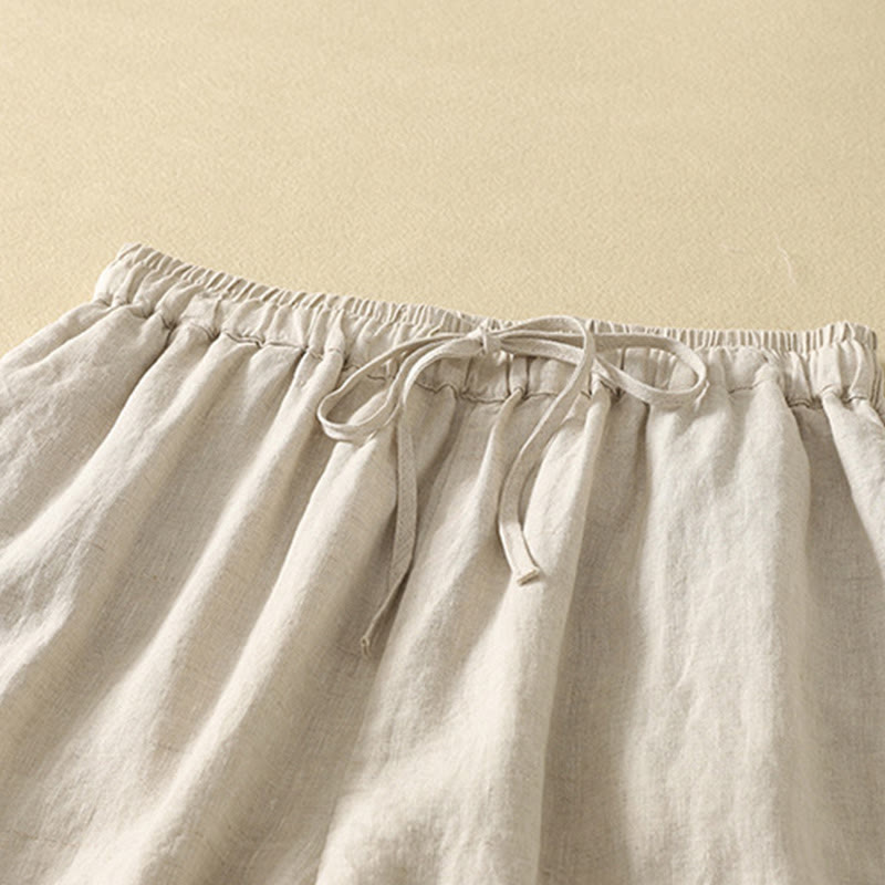 Pantaloni da donna in cotone e lino, con tasche, lunghezza 7-8, modello Buddha Stones, casual, retrò, con coulisse e ricamo