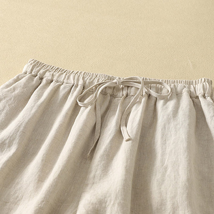 Pantaloni da donna in cotone e lino, con tasche, lunghezza 7-8, modello Buddha Stones, casual, retrò, con coulisse e ricamo