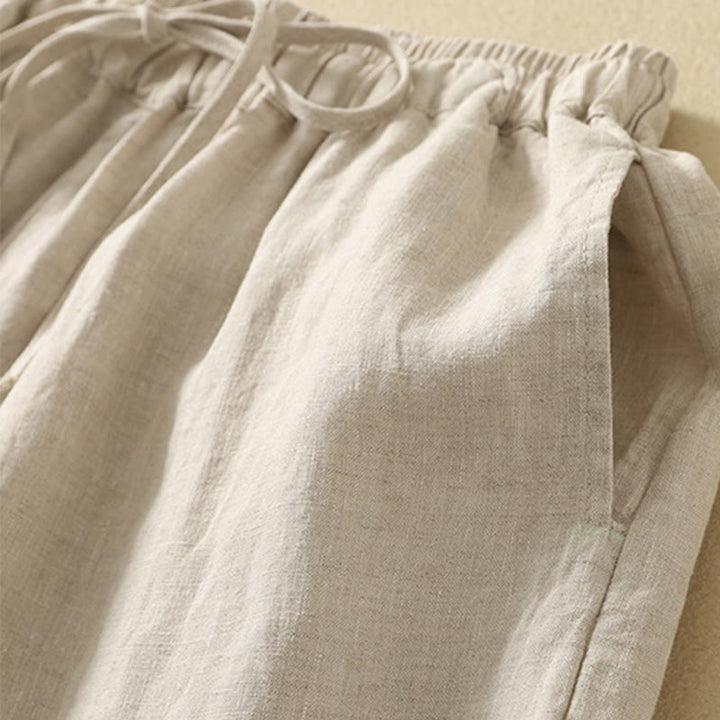 Pantaloni da donna in cotone e lino, con tasche, lunghezza 7-8, modello Buddha Stones, casual, retrò, con coulisse e ricamo