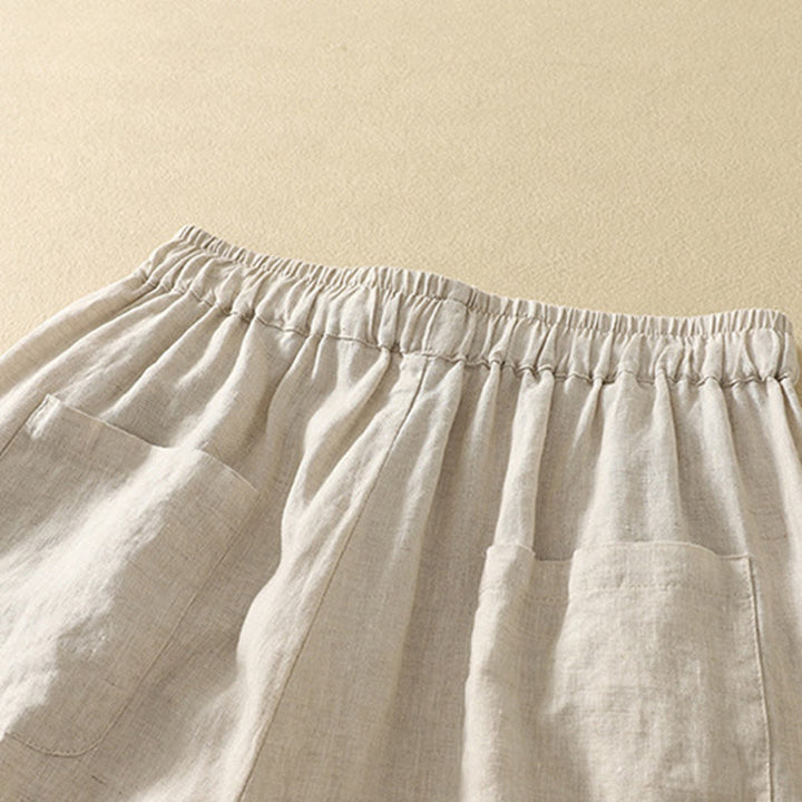Pantaloni da donna in cotone e lino, con tasche, lunghezza 7-8, modello Buddha Stones, casual, retrò, con coulisse e ricamo