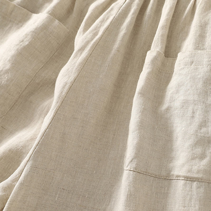 Pantaloni da donna in cotone e lino, con tasche, lunghezza 7-8, modello Buddha Stones, casual, retrò, con coulisse e ricamo