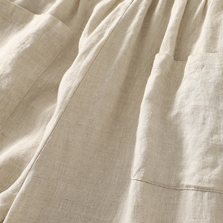 Pantaloni da donna in cotone e lino, con tasche, lunghezza 7-8, modello Buddha Stones, casual, retrò, con coulisse e ricamo