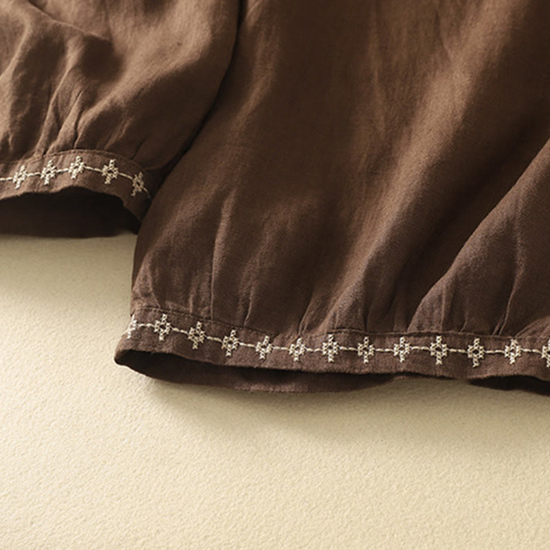 Pantaloni da donna in cotone e lino, con tasche, lunghezza 7-8, modello Buddha Stones, casual, retrò, con coulisse e ricamo