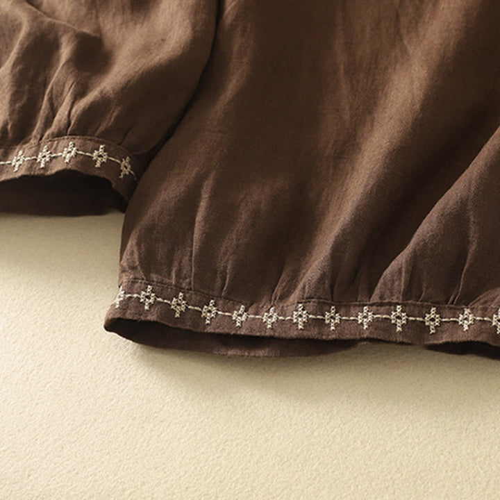 Pantaloni da donna in cotone e lino, con tasche, lunghezza 7-8, modello Buddha Stones, casual, retrò, con coulisse e ricamo