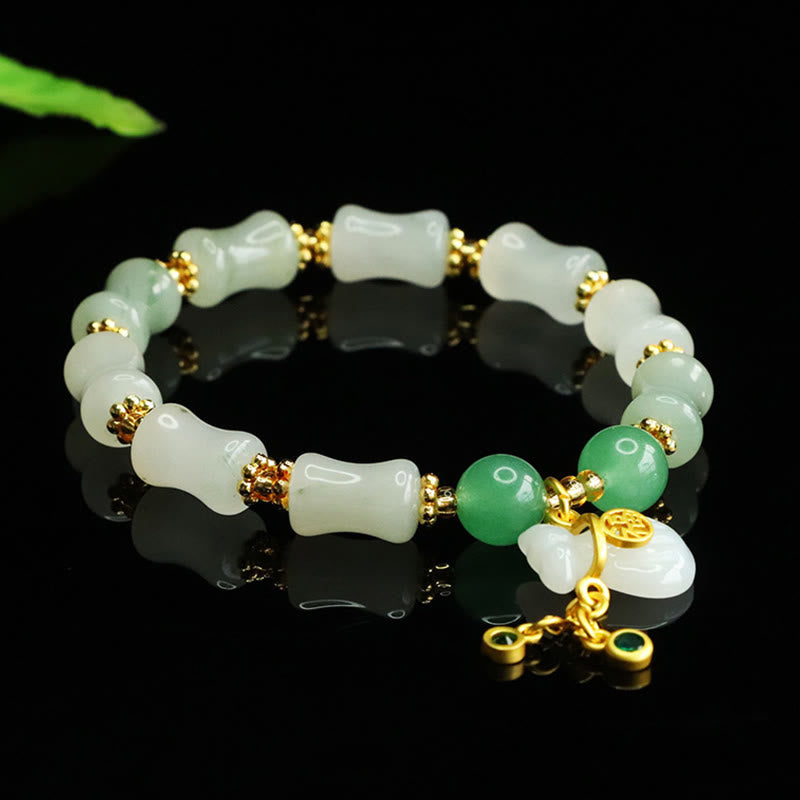 Bracciale della prosperità con motivo a sacchetto di denaro con carattere Fu in giada naturale Tianshan Buddha Stones
