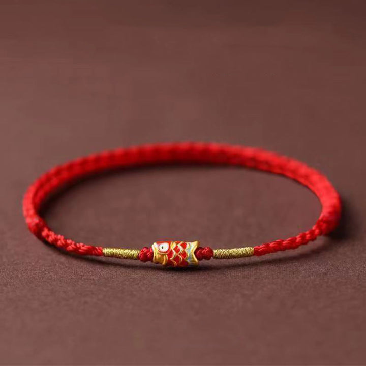 Braccialetto in corda rossa intrecciata a mano con pesce koi Buddha Stones