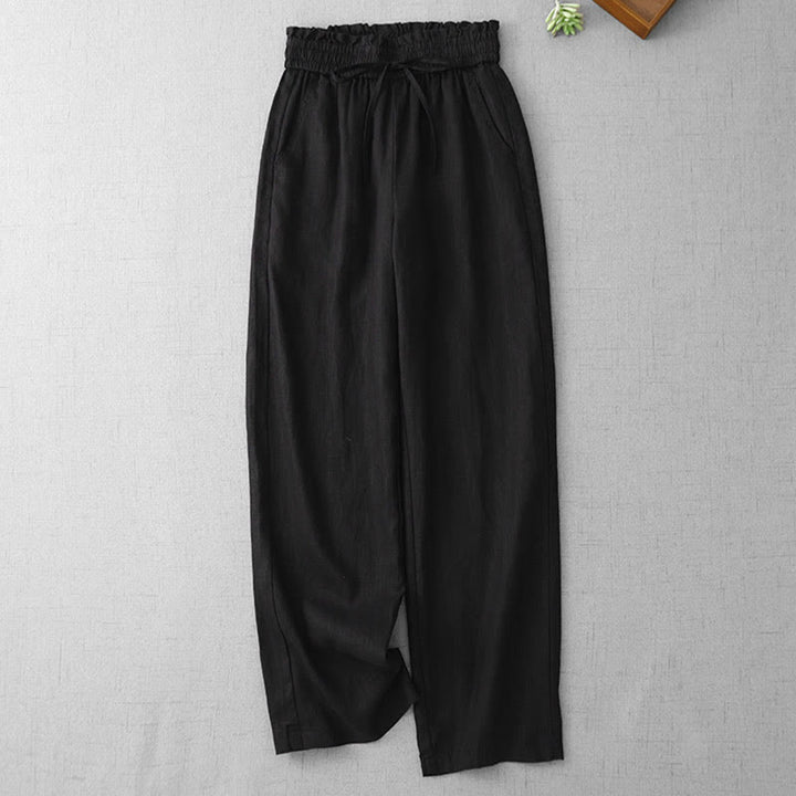 Pantaloni larghi in cotone da donna con tasche, modello Buddha Stones, casual, a vita alta, con coulisse e volant