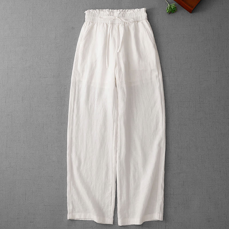Pantaloni larghi in cotone da donna con tasche, modello Buddha Stones, casual, a vita alta, con coulisse e volant