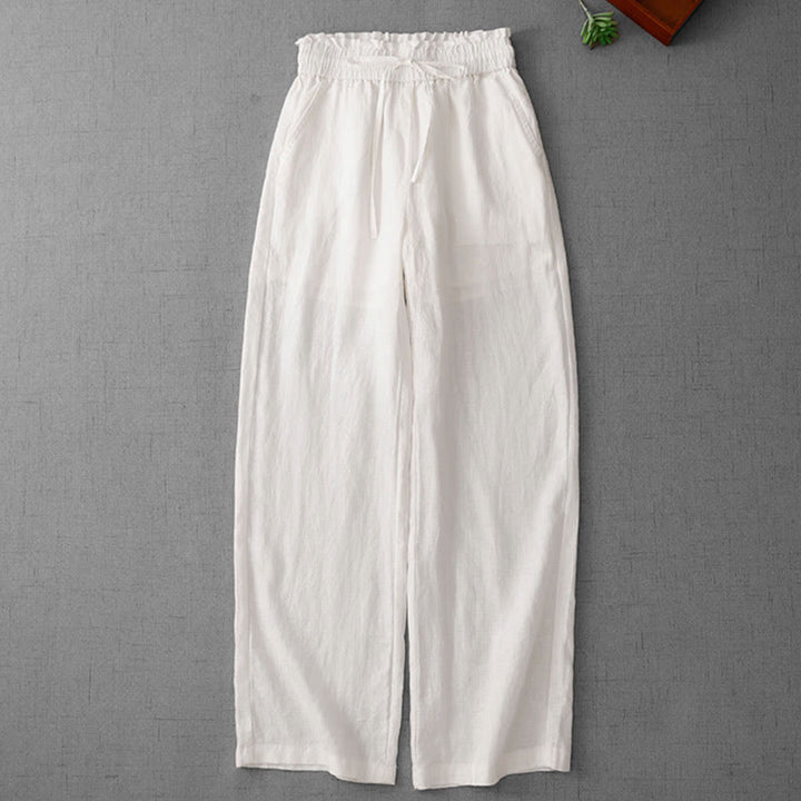 Pantaloni larghi in cotone da donna con tasche, modello Buddha Stones, casual, a vita alta, con coulisse e volant - image 11