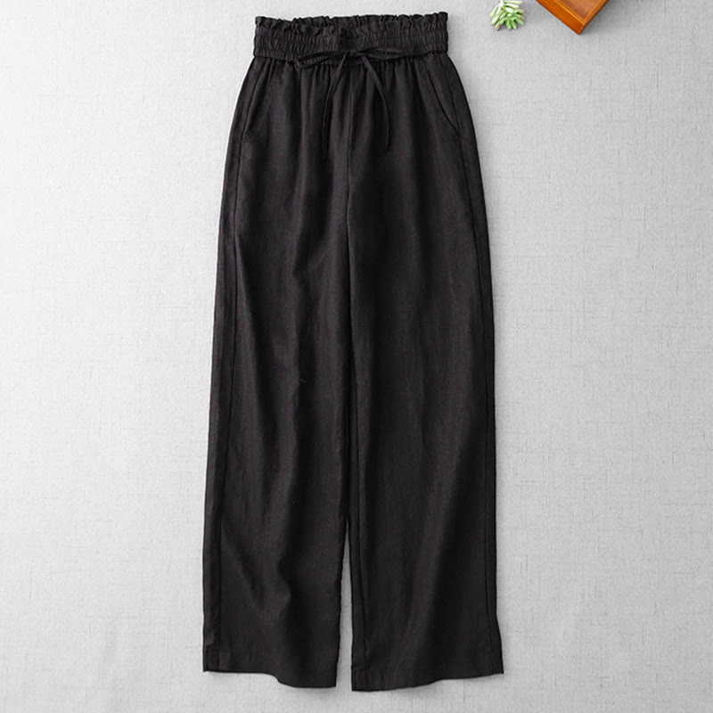 Pantaloni larghi in cotone da donna con tasche, modello Buddha Stones, casual, a vita alta, con coulisse e volant