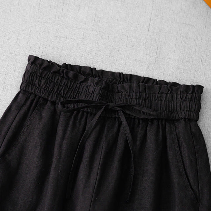Pantaloni larghi in cotone da donna con tasche, modello Buddha Stones, casual, a vita alta, con coulisse e volant