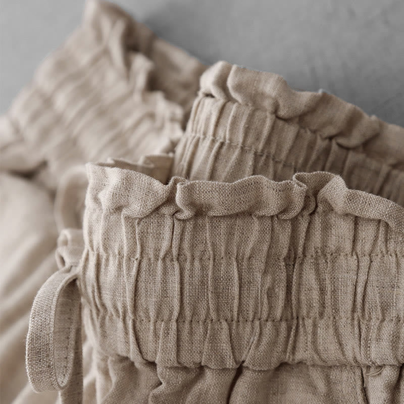 Pantaloni larghi in cotone da donna con tasche, modello Buddha Stones, casual, a vita alta, con coulisse e volant - image 4