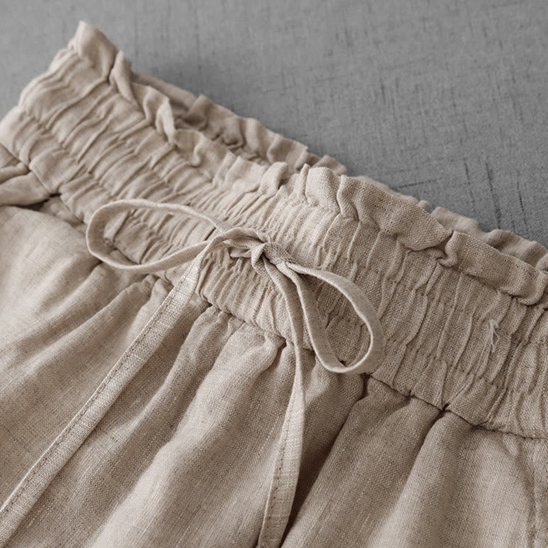 Pantaloni larghi in cotone da donna con tasche, modello Buddha Stones, casual, a vita alta, con coulisse e volant - image 3