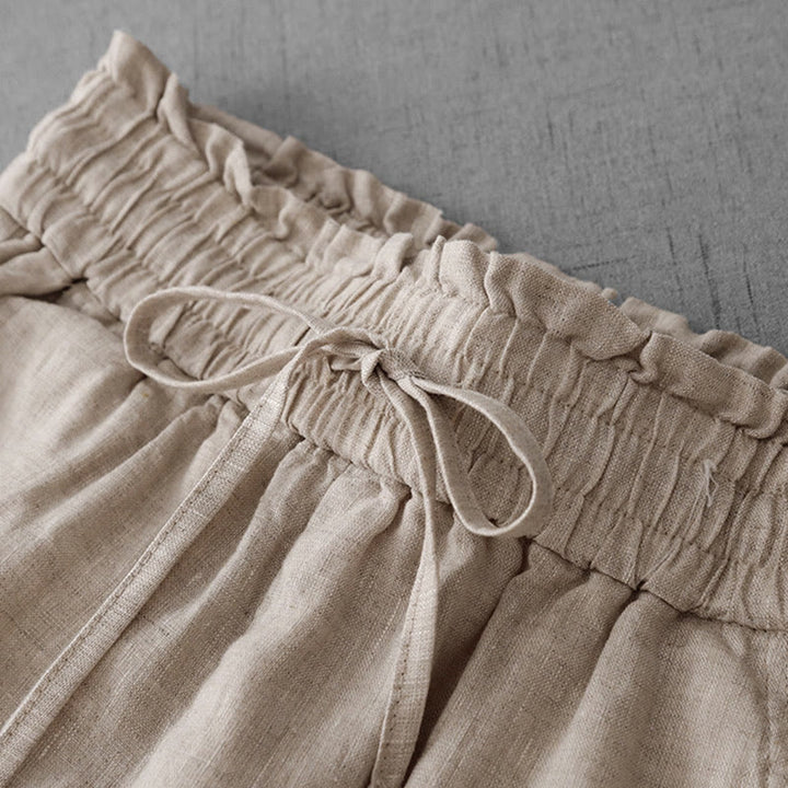 Pantaloni larghi in cotone da donna con tasche, modello Buddha Stones, casual, a vita alta, con coulisse e volant - image 3