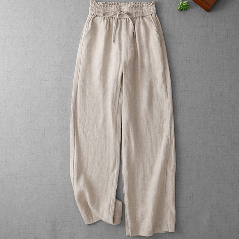 Pantaloni larghi in cotone da donna con tasche, modello Buddha Stones, casual, a vita alta, con coulisse e volant - Biancheria - US12, UK/AU16, EU44 (2XL) - image 0