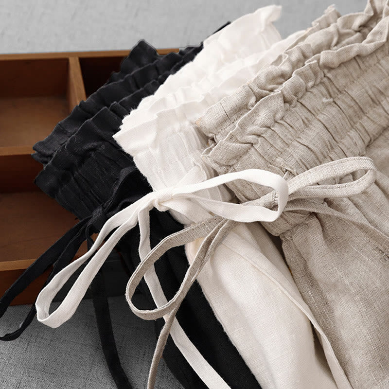 Pantaloni larghi in cotone da donna con tasche, modello Buddha Stones, casual, a vita alta, con coulisse e volant - image 25