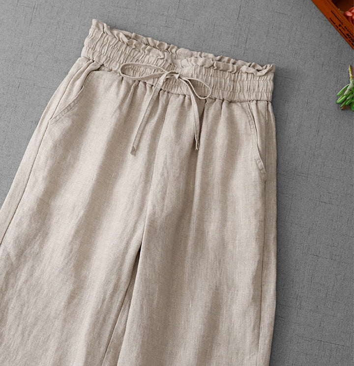 Pantaloni larghi in cotone da donna con tasche, modello Buddha Stones, casual, a vita alta, con coulisse e volant - image 2