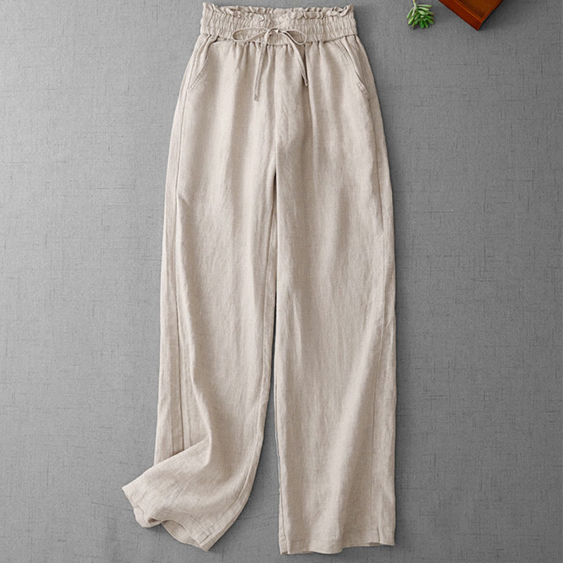 Pantaloni larghi in cotone da donna con tasche, modello Buddha Stones, casual, a vita alta, con coulisse e volant