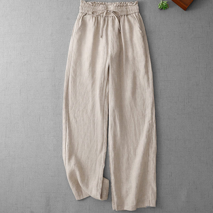 Pantaloni larghi in cotone da donna con tasche, modello Buddha Stones, casual, a vita alta, con coulisse e volant