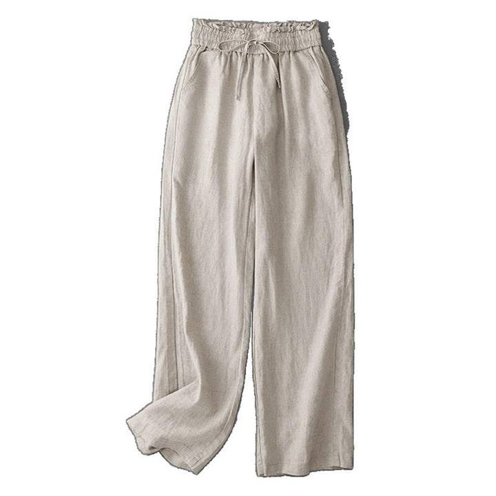 Pantaloni larghi in cotone da donna con tasche, modello Buddha Stones, casual, a vita alta, con coulisse e volant
