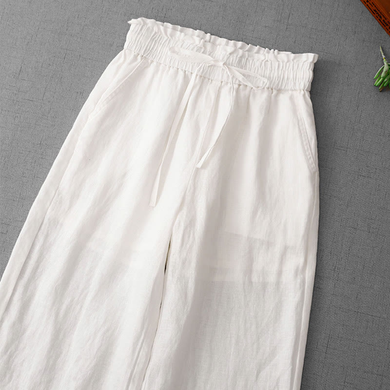 Pantaloni larghi in cotone da donna con tasche, modello Buddha Stones, casual, a vita alta, con coulisse e volant