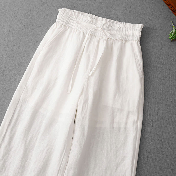 Pantaloni larghi in cotone da donna con tasche, modello Buddha Stones, casual, a vita alta, con coulisse e volant