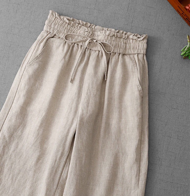 Pantaloni larghi in cotone da donna con tasche, modello Buddha Stones, casual, a vita alta, con coulisse e volant