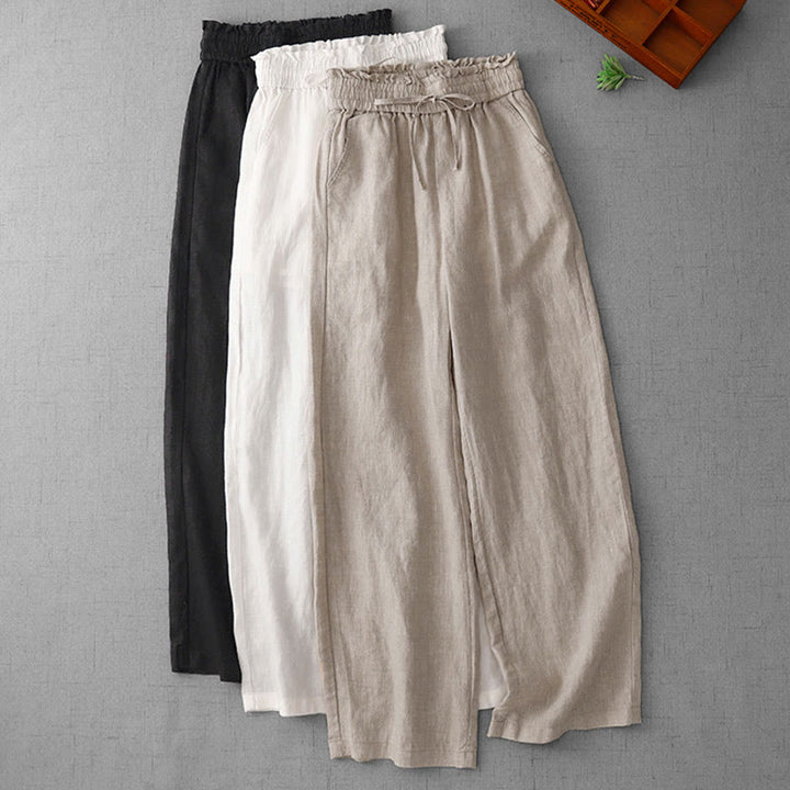 Pantaloni larghi in cotone da donna con tasche, modello Buddha Stones, casual, a vita alta, con coulisse e volant