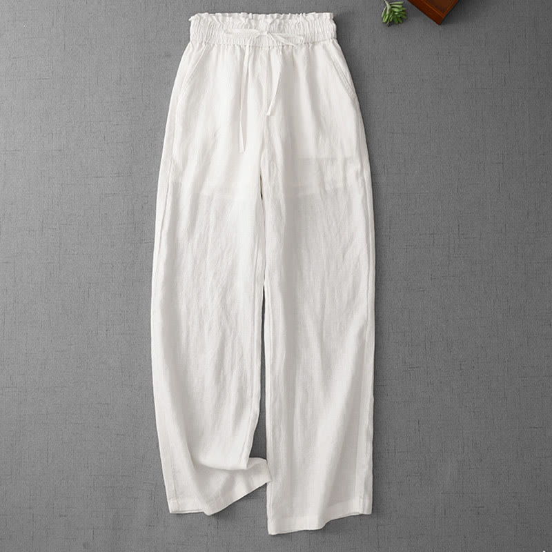 Pantaloni larghi in cotone da donna con tasche, modello Buddha Stones, casual, a vita alta, con coulisse e volant
