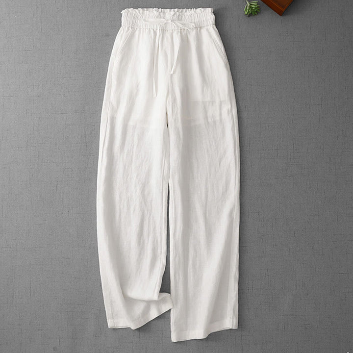Pantaloni larghi in cotone da donna con tasche, modello Buddha Stones, casual, a vita alta, con coulisse e volant