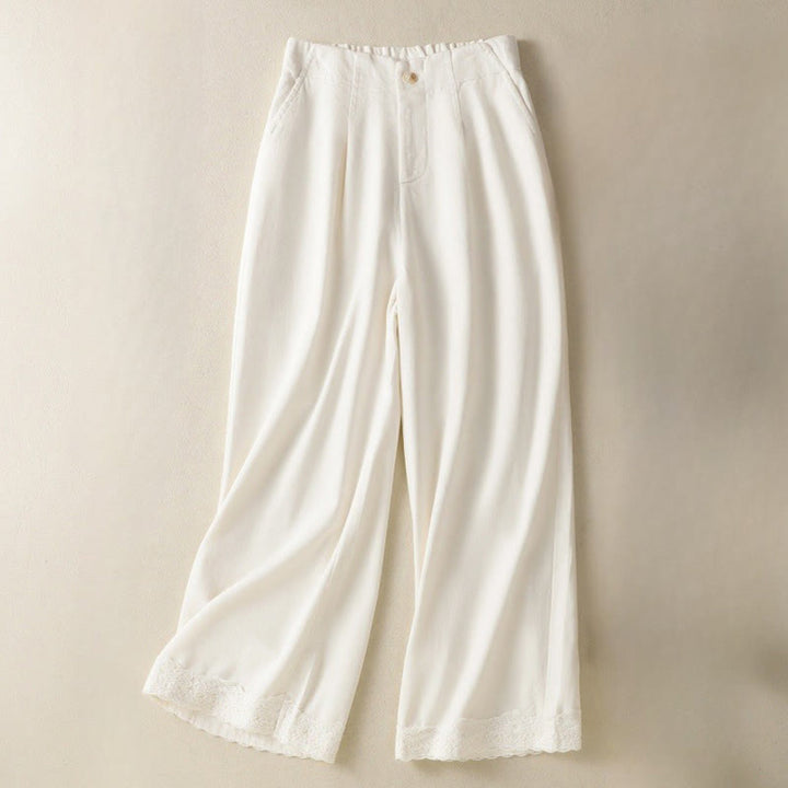 Pantaloni larghi alla caviglia da donna con tasche e cerniera, a vita alta, con design patchwork in pizzo Buddha Stones