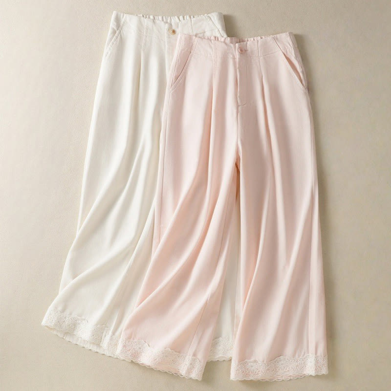 Pantaloni larghi alla caviglia da donna con tasche e cerniera, a vita alta, con design patchwork in pizzo Buddha Stones