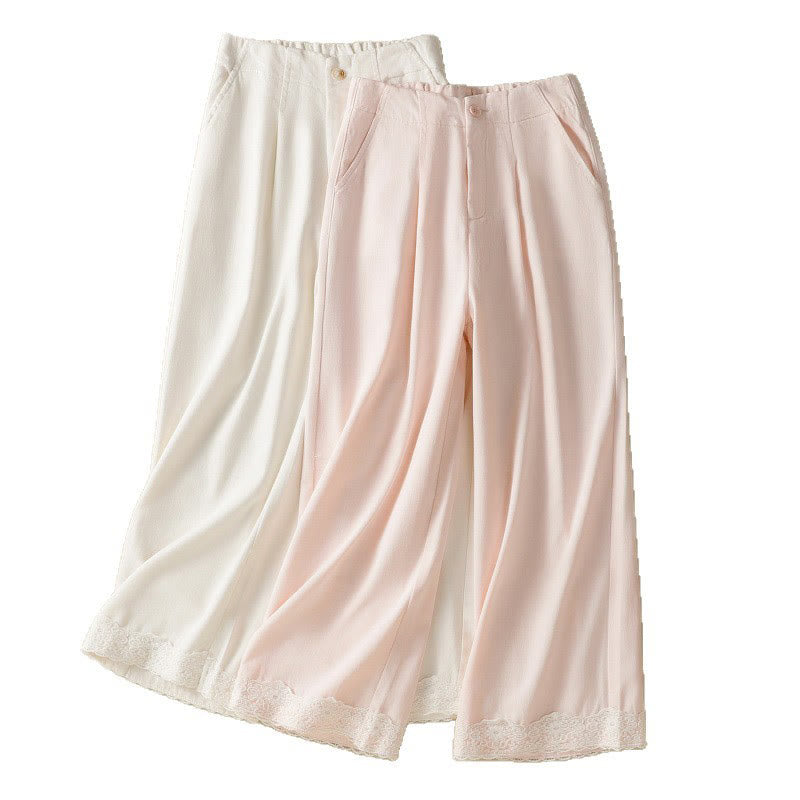 Pantaloni larghi alla caviglia da donna con tasche e cerniera, a vita alta, con design patchwork in pizzo Buddha Stones
