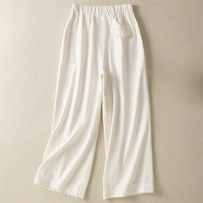Pantaloni larghi alla caviglia da donna con tasche e cerniera, a vita alta, con design patchwork in pizzo Buddha Stones