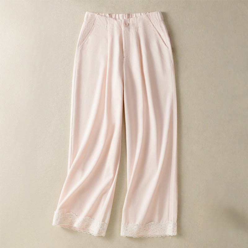 Pantaloni larghi alla caviglia da donna con tasche e cerniera, a vita alta, con design patchwork in pizzo Buddha Stones