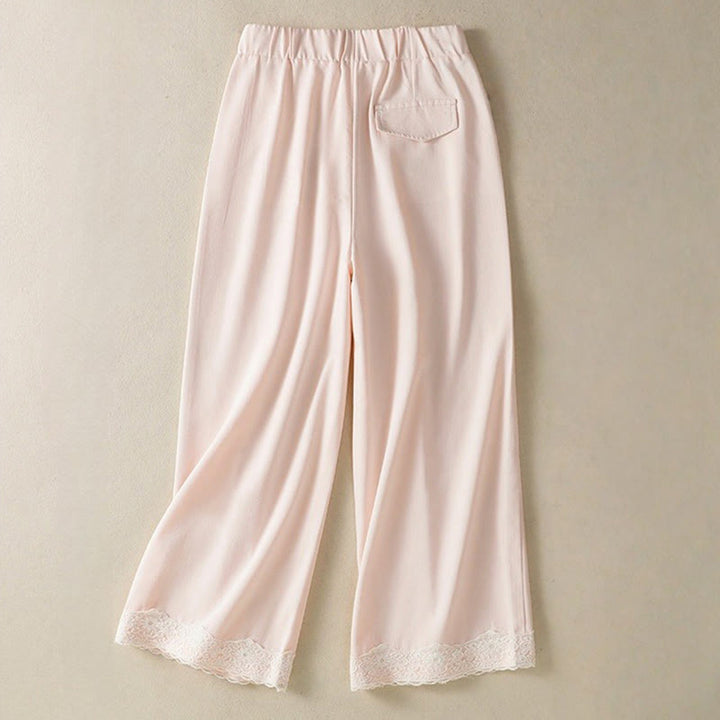 Pantaloni larghi alla caviglia da donna con tasche e cerniera, a vita alta, con design patchwork in pizzo Buddha Stones