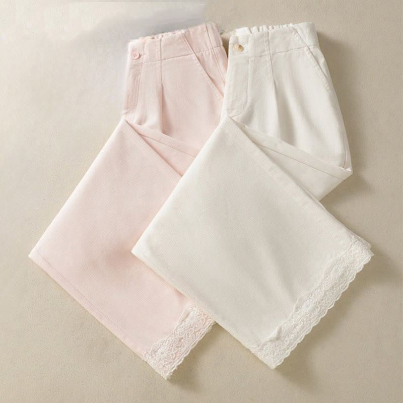 Pantaloni larghi alla caviglia da donna con tasche e cerniera, a vita alta, con design patchwork in pizzo Buddha Stones