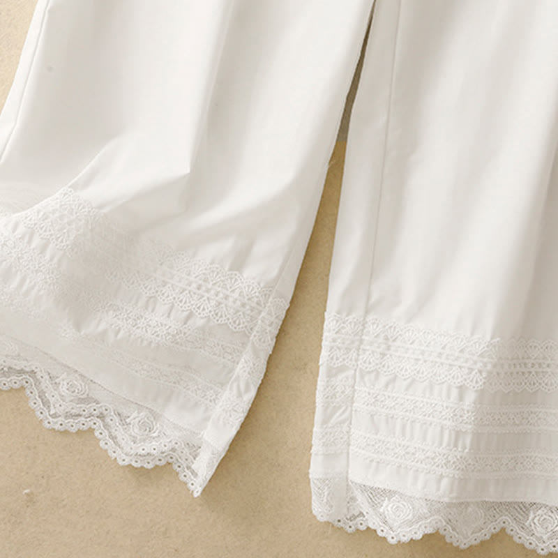 Pantaloni da donna in cotone a gamba larga con coulisse, alla caviglia, con tasche, modello Buddha Stones Commute, in pizzo semplice e patchwork - image 11