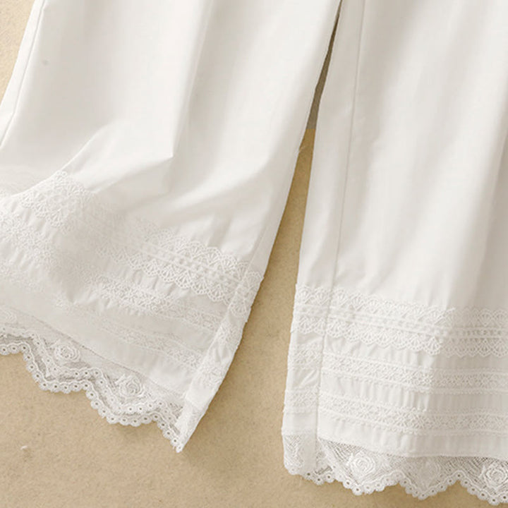 Pantaloni da donna in cotone a gamba larga con coulisse, alla caviglia, con tasche, modello Buddha Stones Commute, in pizzo semplice e patchwork - image 11