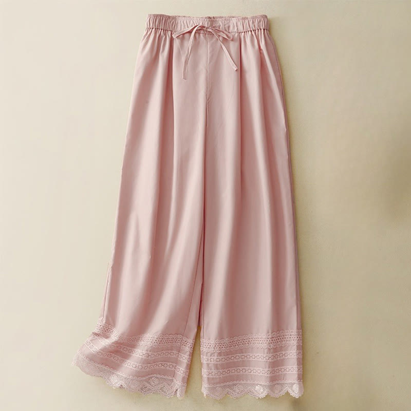 Pantaloni da donna in cotone a gamba larga con coulisse, alla caviglia, con tasche, modello Buddha Stones Commute, in pizzo semplice e patchwork - Rosa chiaro - US12, UK/AU16, EU44 (2XL) - image 0