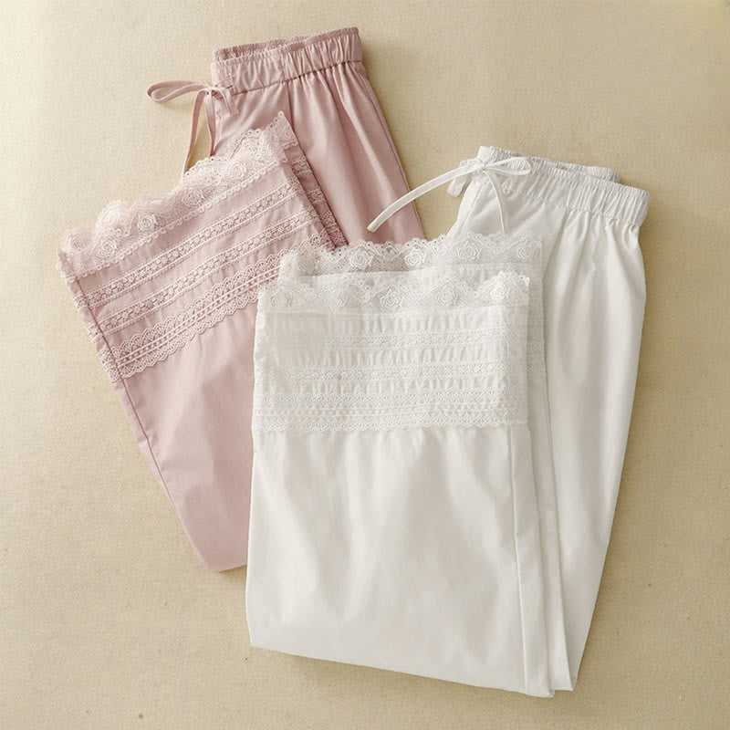 Pantaloni da donna in cotone a gamba larga con coulisse, alla caviglia, con tasche, modello Buddha Stones Commute, in pizzo semplice e patchwork - image 15