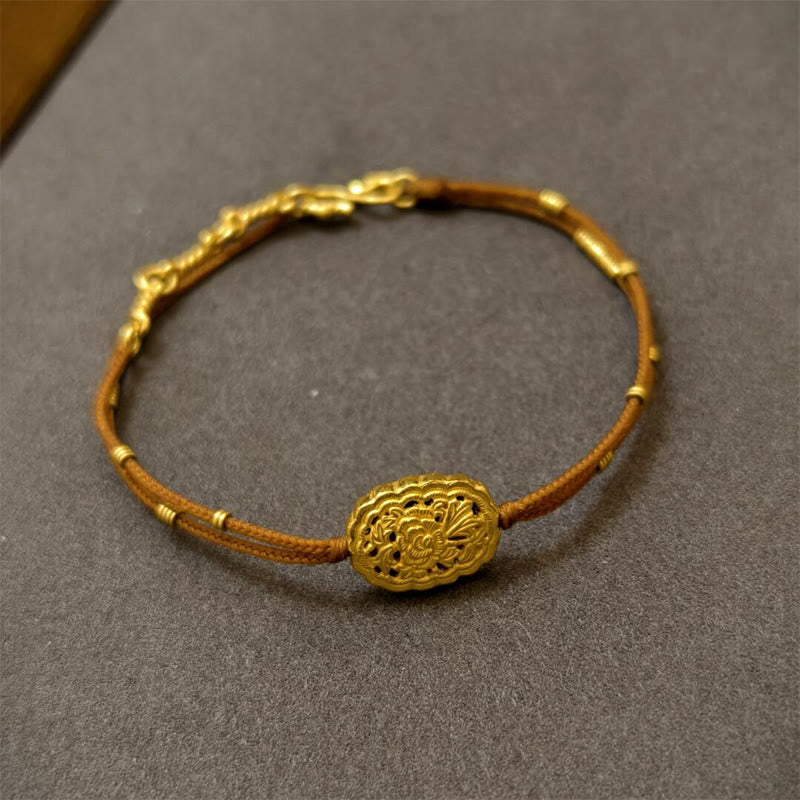 Bracciale Buddha Stones in corda di peonia placcata in oro e rame fatto a mano - Rame e corda (circonferenza del polso: 14-15 cm) - image 1