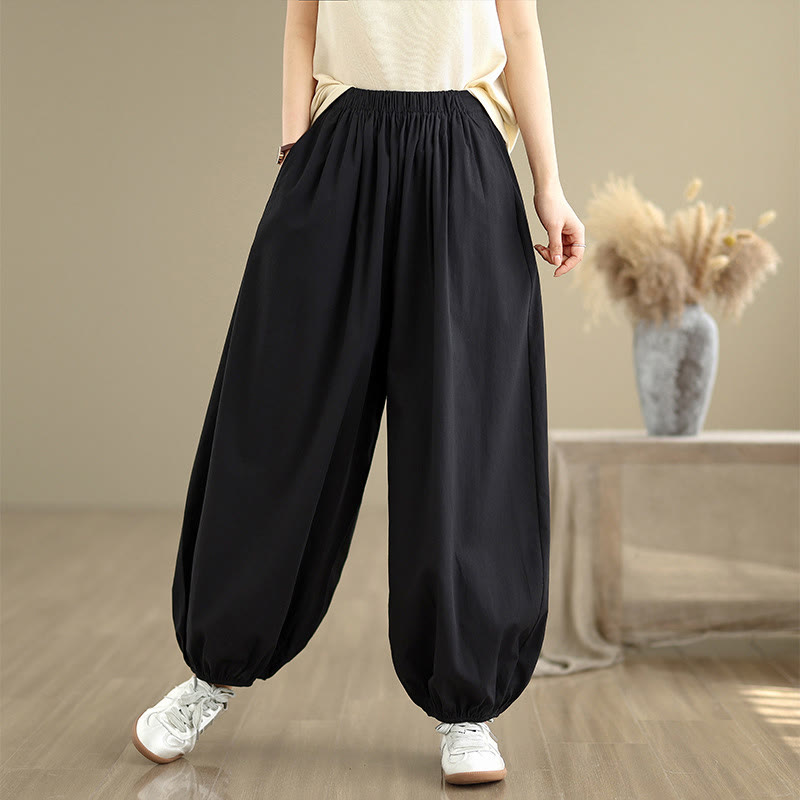 Pantaloni a Buddha Stones Commute Summer Plain da donna in cotone con tasche