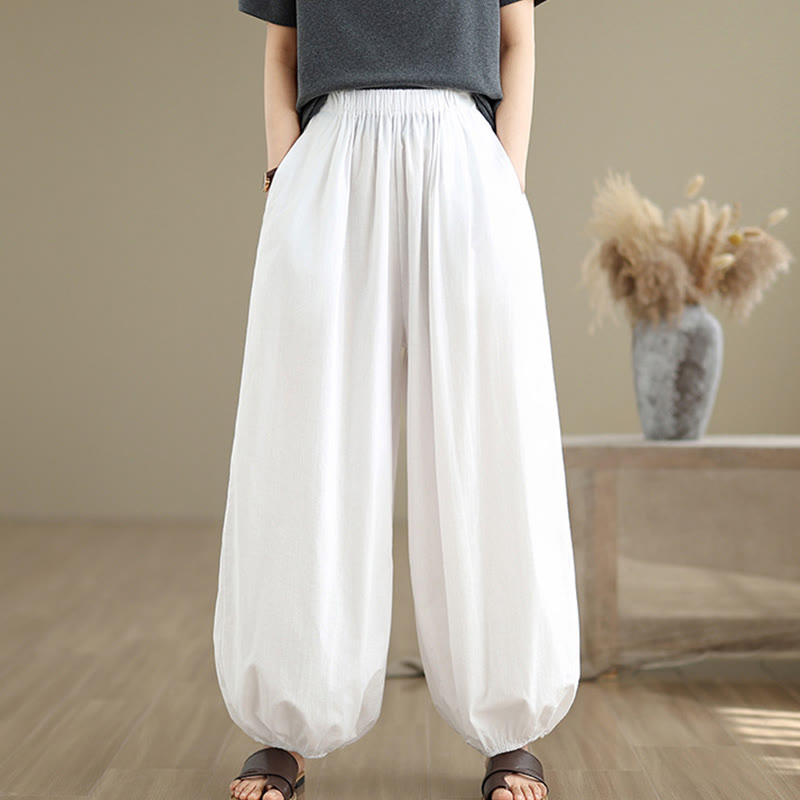 Pantaloni a Buddha Stones Commute Summer Plain da donna in cotone con tasche
