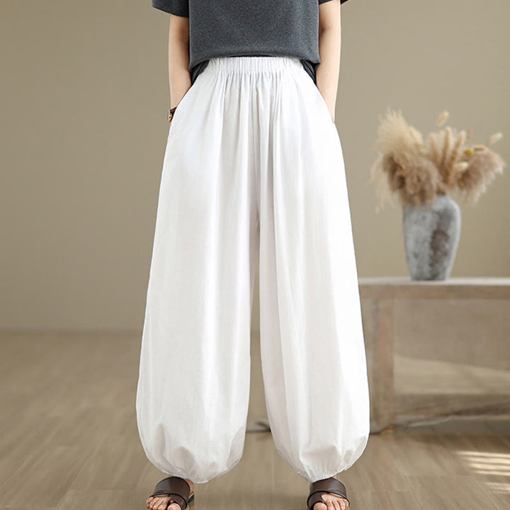 Pantaloni a Buddha Stones Commute Summer Plain da donna in cotone con tasche