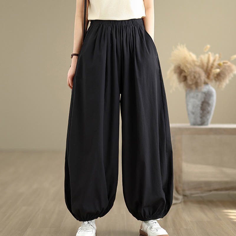 Pantaloni a Buddha Stones Commute Summer Plain da donna in cotone con tasche